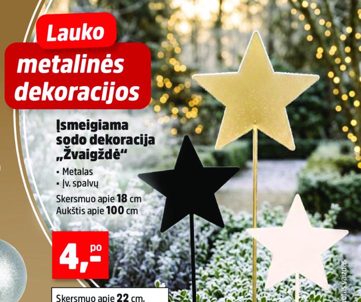 Įsmeigiama sodo dekoracija „Žvaigždė“, 18 cm