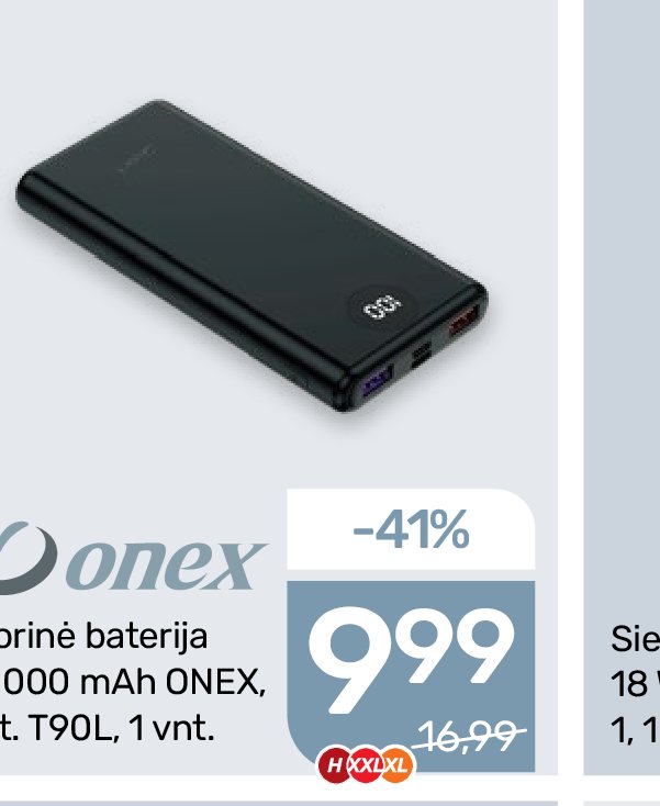 Išorinė baterija 10000 mAh ONEX, 90 l