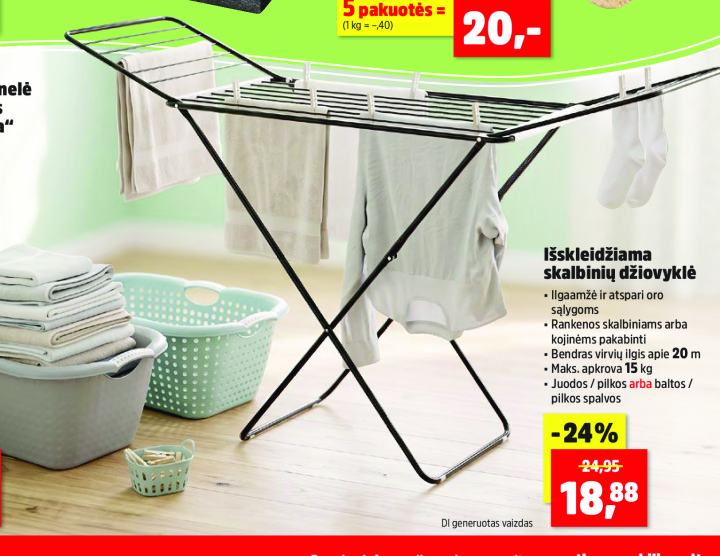 Išskleidžiama skalbinių džiovyklė, 20 m