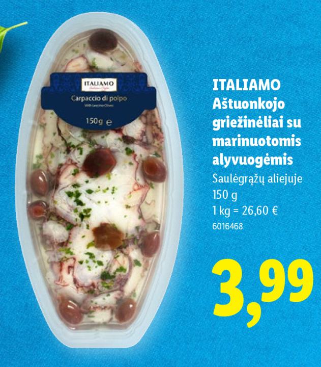 ITALIAMO Aštuonkojo griežinėliai su marinuotomis alyvuogėmis, 150 g