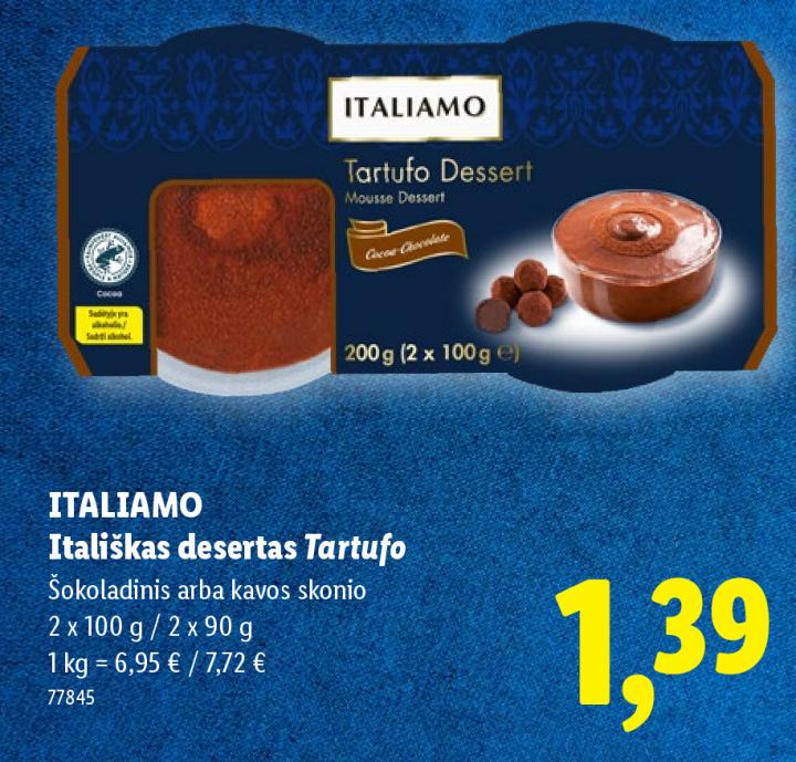 ITALIAMO Itališkas desertas Tartufo, 2 x 100 g