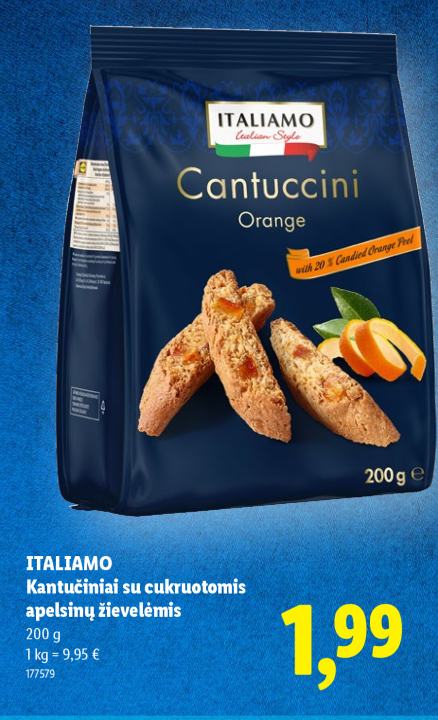 ITALIAMO Kantučiniai su cukruotomis apelsinų žievelėmis, 200 g