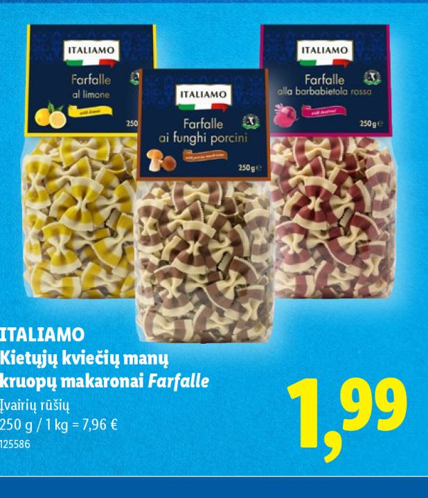 ITALIAMO Kietųjų kviečių manų kruopų makaronai Farfalle, 250 g