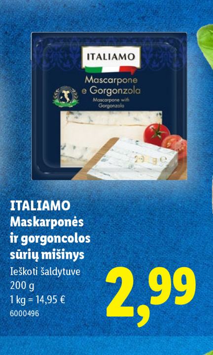 ITALIAMO Maskarponės ir gorgoncolos sūrių mišinys, 200 g