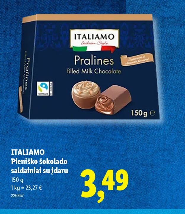 ITALIAMO Pieniško šokolado saldainiai su įdaru, 150 g