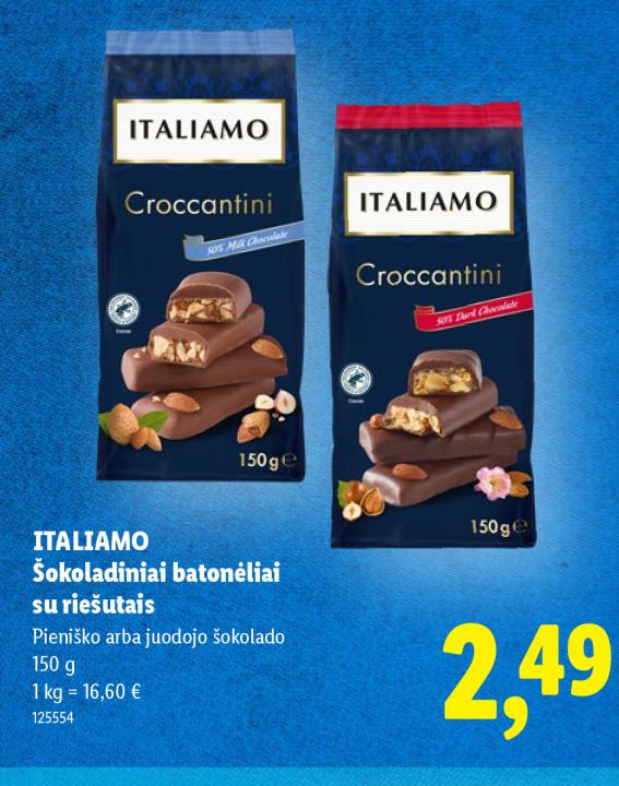 ITALIAMO Šokoladiniai batonėliai su riešutais, 150 g
