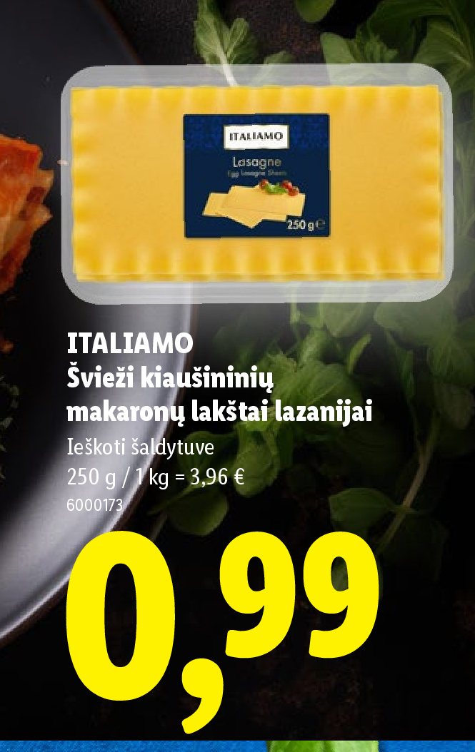 ITALIAMO Švieži kiaušininių makaronų lakštai lazanijai, 250 g