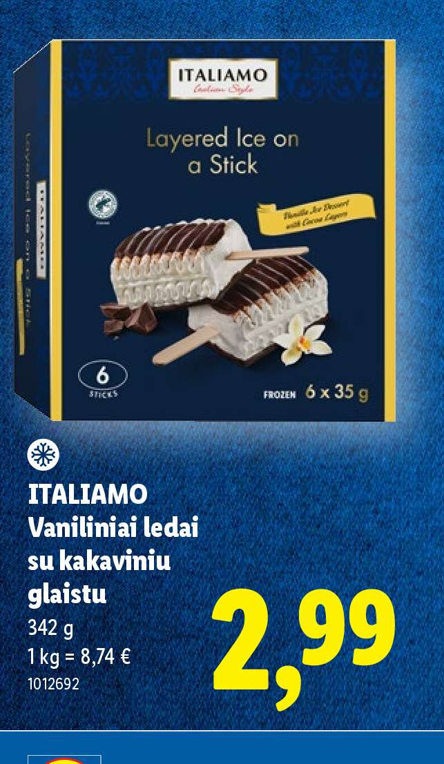 ITALIAMO Vaniliniai ledai su kakaviniu glaistu, 342 g