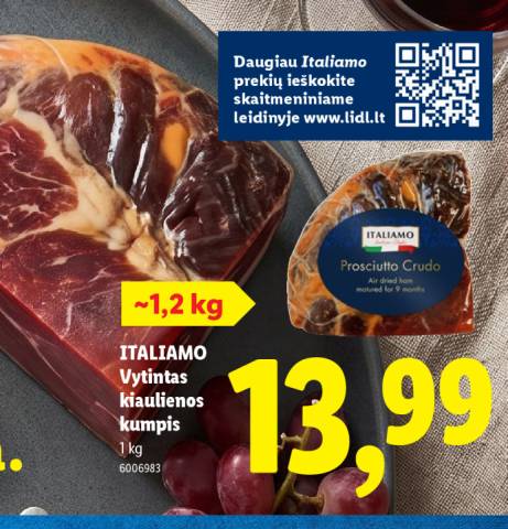 ITALIAMO Vytintas kiaulienos kumpis, 1 kg