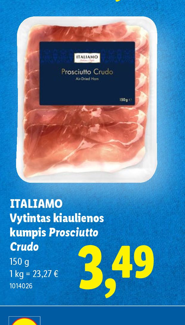 ITALIAMO Vytintas kiaulienos kumpis Prosciutto Crudo, 150 g