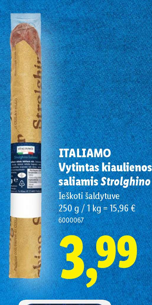 ITALIAMO Vytintas kiaulienos saliamis Strolghino, 250 g
