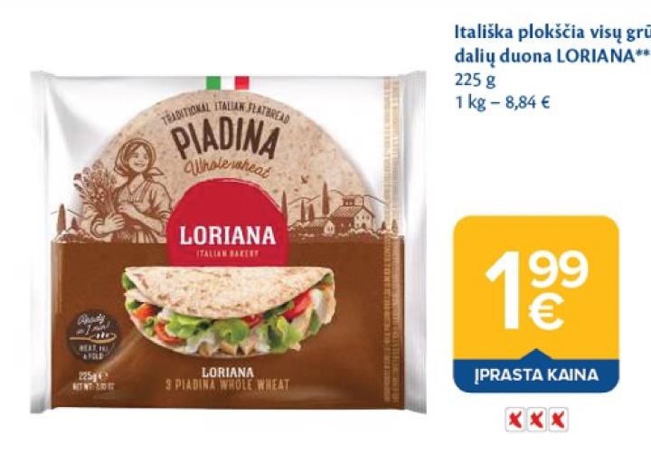 Itališka plokščia visų grūdo dalių duona LORIANA, 225 g