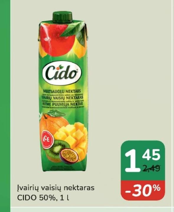 Įvairių vaisių nektaras CIDO 50%, 1 l