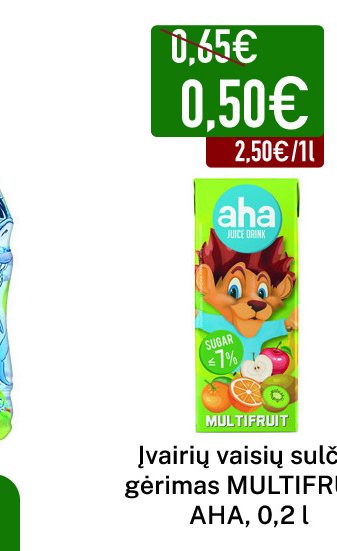 Įvairių vaisių sulčių gėrimas MULTIFRUIT AHA, 0.2 l