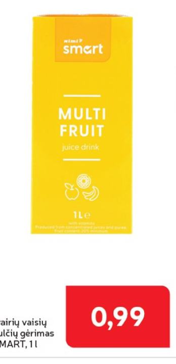 Įvairių vaisių sulčių gėrimas SMART, 1 l