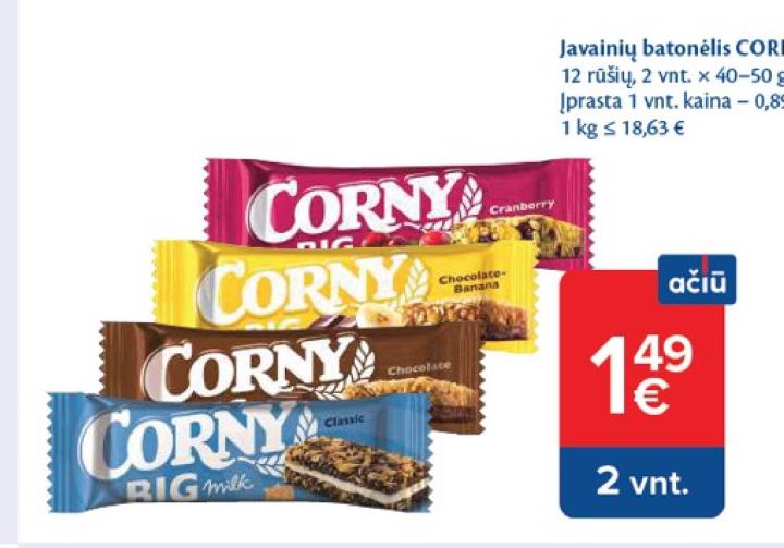 Javainių batonėlis CORNY BIG, 2 vnt