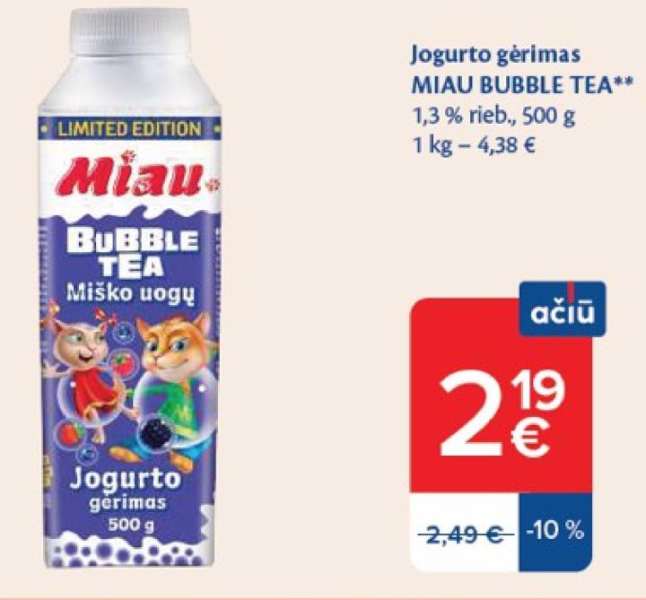 Jogurto gėrimas MIAU BUBBLE TEA, 500 g