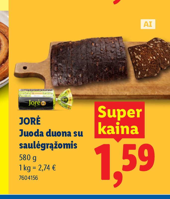 JORĖ Juoda duona su saulėgrąžomis, 580 g