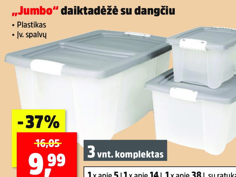 „Jumbo“ daiktadėžė su dangčiu, 3 vnt