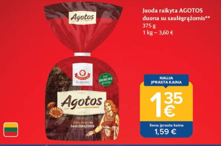 Juoda raikyta AGOTOS duona su saulėgrąžomis, 375 g