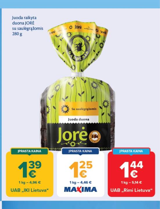 Juoda raikyta duona JORĖ, 280 g