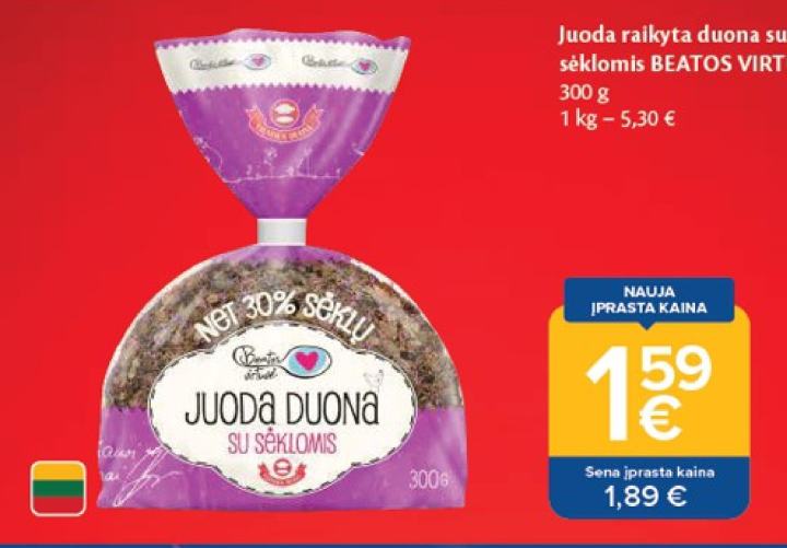 Juoda raikyta duona su sėklomis BEATOS VIRTUVĖ, 300 g