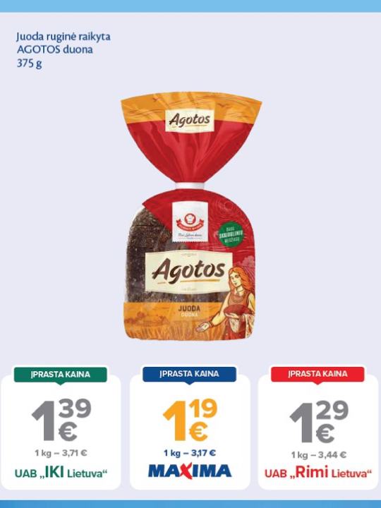 Juoda ruginė raikyta AGOTOS duona, 375 g