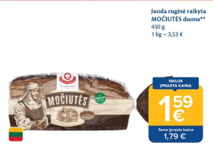 Juoda ruginė raikyta MOČIUTĖS duona, 450 g