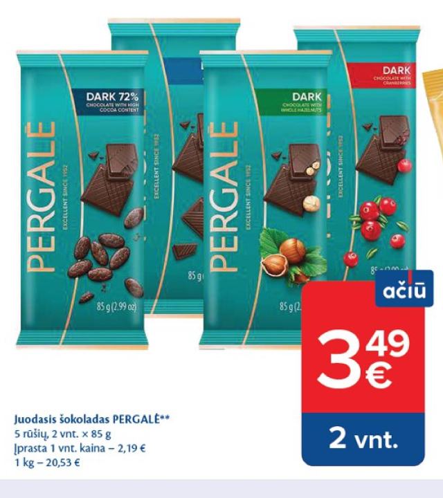 Juodasis šokoladas PERGALĖ, 2 vnt