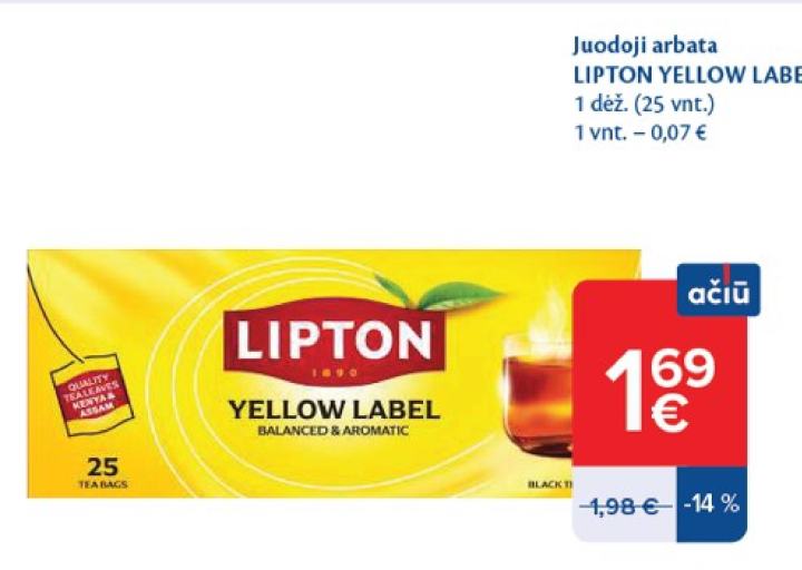 Juodoji arbata LIPTON YELLOW LABEL, 1 dėž.