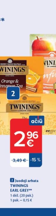 Juodoji arbata TWININGS EARL GREY, 1 dėž.