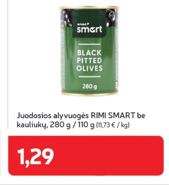 Juodosios alyvuogės RIMI SMART be kauliukų, 280 g