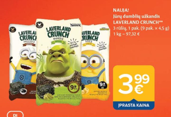 Jūrų dumblių užkandis LAVERLAND CRUNCH, 4.5 g
