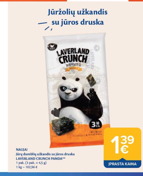 Jūrų dumblių užkandis su jūros druska LAVERLAND CRUNCH PANDA, 4.5 g