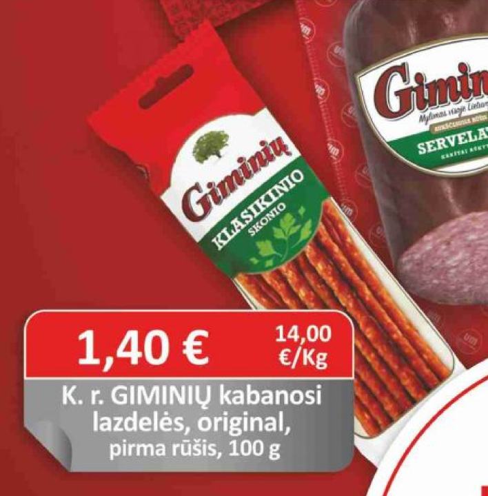 K. r. GIMINIŲ kabanosi lazdelės, 100 g