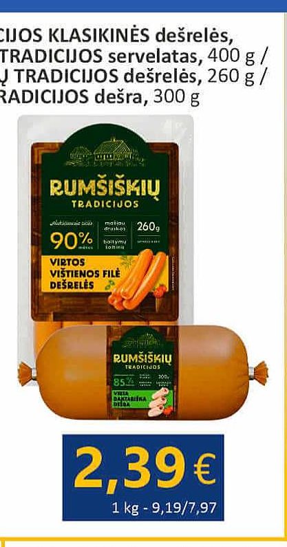 K. rūkytas RUMŠIŠKIŲ TRADICIJOS servelatas, 400 g