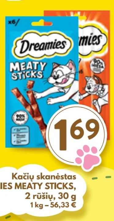 Kačių skanėstas DREAMIES MEATY STICKS, 30 g