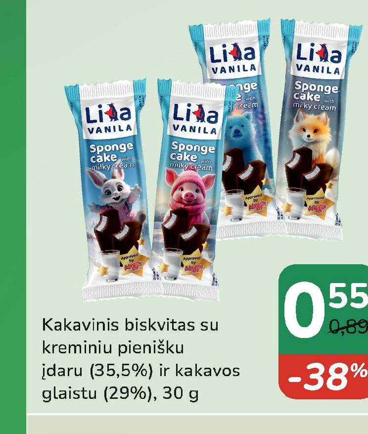 Kakavinis biskvitas su kreminiu pienišku įdaru, 30 g