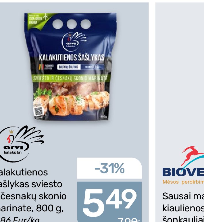 Kalakutienos šašlykas su sviesto ir česnakų skonio marinate, 800 g
