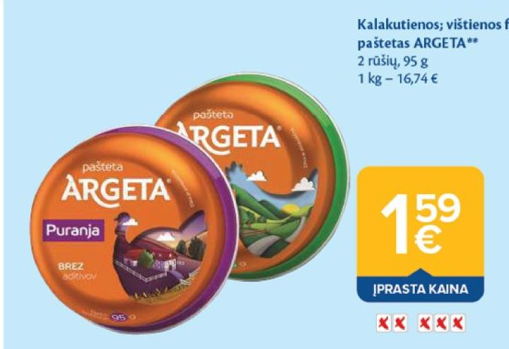 Kalakutienos; vištienos filė paštetas ARGETA, 95 g