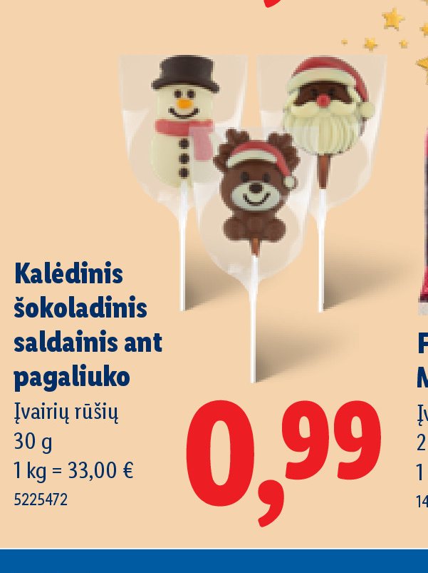 Kalėdinis šokoladinis saldainis ant pagaliuko, 30 g