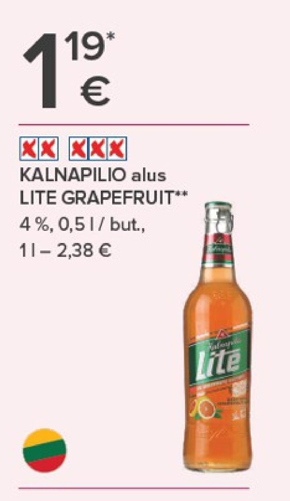 KALNAPILIO alus LITE GRAPEFRUIT, 0.5 l