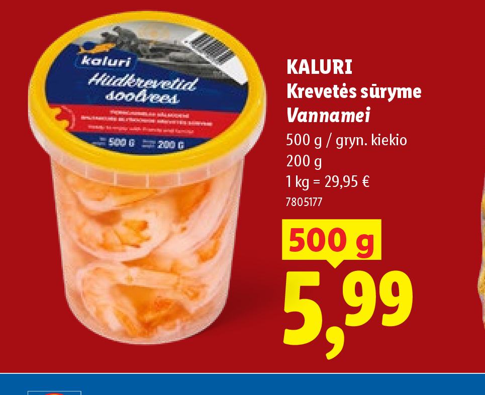KALURI Krevetės sūryme Vannamei, 500 g
