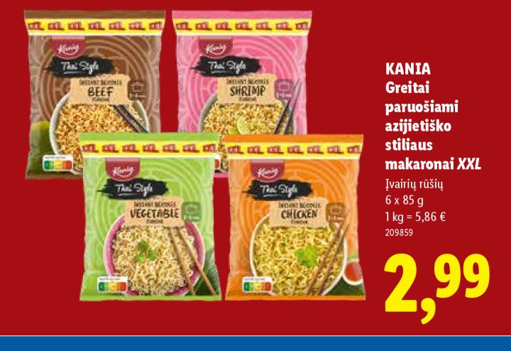 KANIA Greitai paruošiami azijietiško stiliaus makaronai XXL, 6 x 85 g
