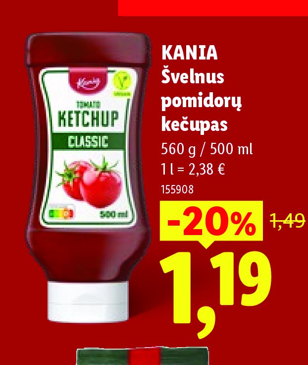 KANIA Švelnus pomidorų kečupas, 560 g
