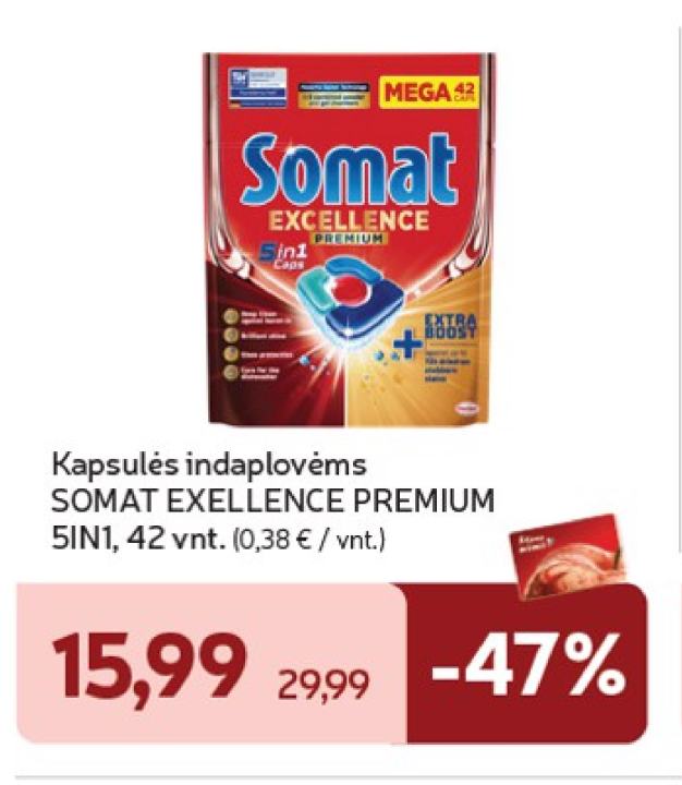 Kapsulės indaplovėms SOMAT EXELLENCE PREMIUM, 42 vnt