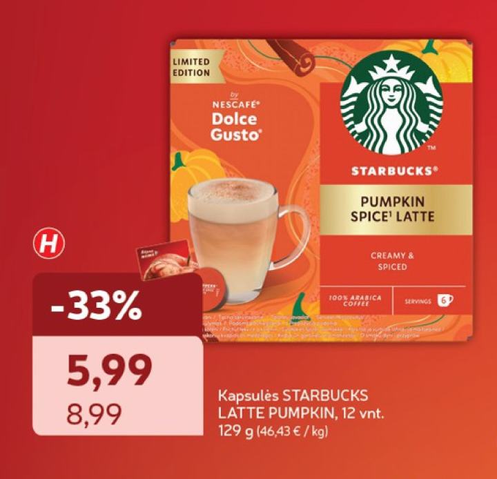 Kapsulės STARBUCKS LATTE PUMPKIN, 12 vnt