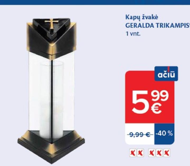 Kapų žvakė GERALDA TRIKAMPIS, 1 vnt