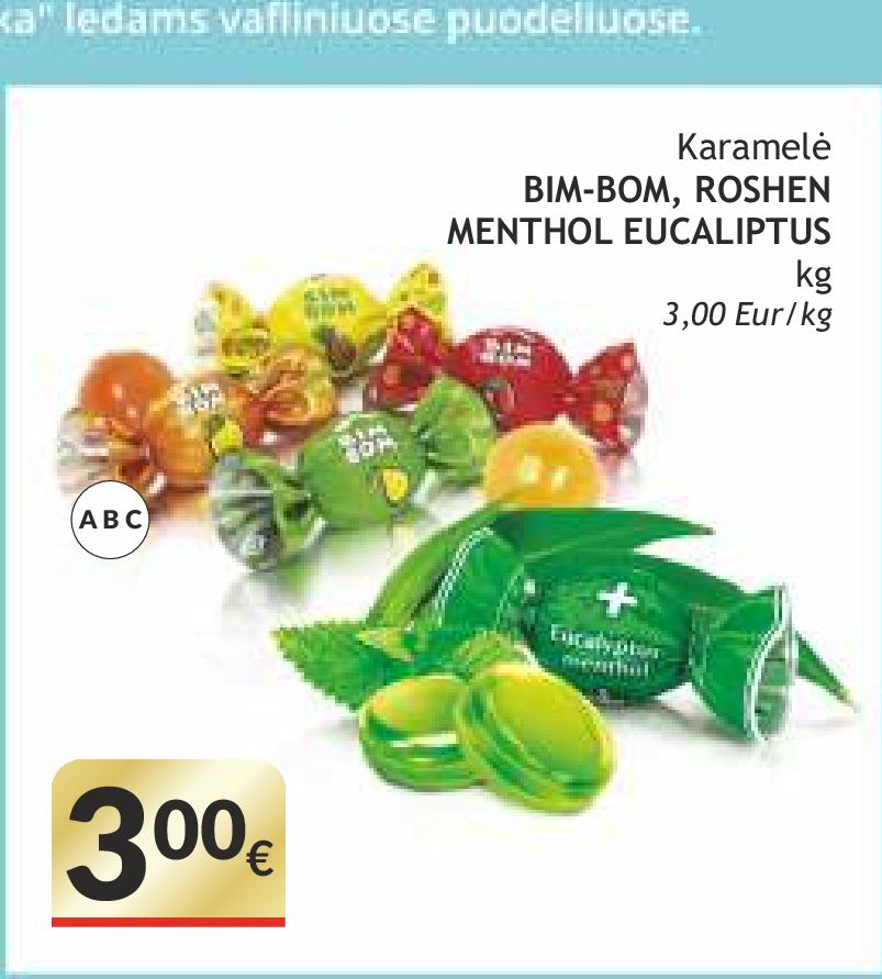 Karamelė BIM-BOM, ROSHEN MENTHOL EUCALIPTUS