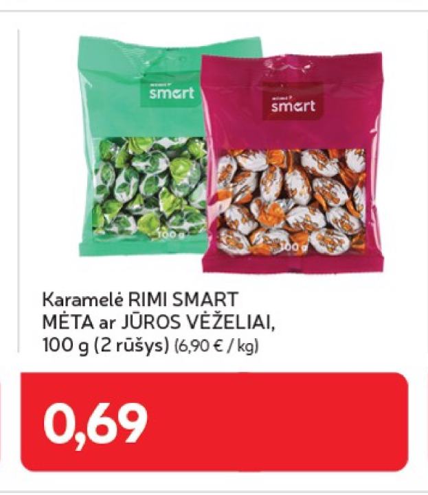 Karamelė RIMI SMART MĖTA ar JŪROS VĖŽELIAI, 100 g